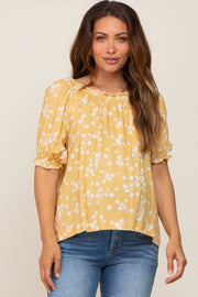 Yellow Floral Ruffle Accent Maternity Top