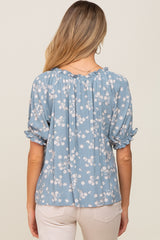 Blue Floral Ruffle Accent Maternity Top