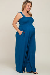 Teal Sleeveless Wide Leg Plus Maternity Jumpsuit