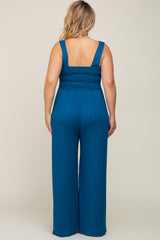 Teal Sleeveless Wide Leg Plus Maternity Jumpsuit