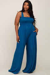 Teal Sleeveless Wide Leg Plus Maternity Jumpsuit