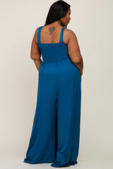 Teal Sleeveless Wide Leg Plus Jumpsuit