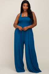 Teal Sleeveless Wide Leg Plus Jumpsuit