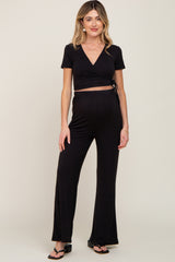 Black Wrap Crop Top and Wide Leg Maternity Pant Set