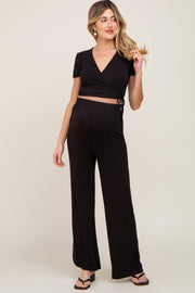 Black Wrap Crop Top and Wide Leg Maternity Pant Set