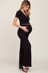 Black Wrap Crop Top and Wide Leg Maternity Pant Set