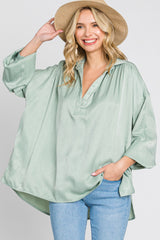 Mint Green Silk Collared V-Neck Long Sleeve Maternity Blouse