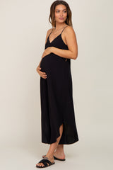 Black Sleeveless Asymmetrical Hem Maternity Jumpsuit