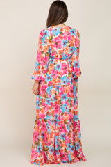 Multi Color Floral Tiered Chiffon Maternity Dress