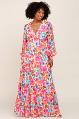 Multi Color Floral Tiered Chiffon Maternity Dress