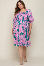 Lavender Floral Square Neck Smocked Maternity Plus Midi Dress