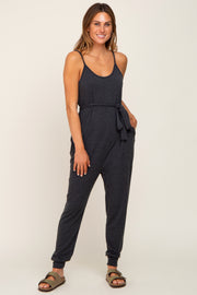 Charcoal Grey Sash Tie Jumpsuit