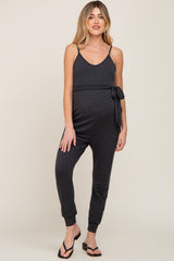 Charcoal Grey Sash Tie Maternity Jumpsuit