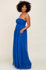 Royal Blue Smocked Strapless Wide Leg Jumpsuit