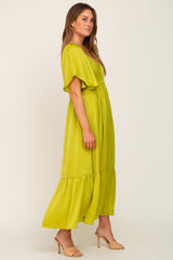 Green Satin Smocked Midi Dress