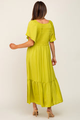 Green Satin Smocked Midi Dress