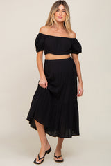 Black Crop Top and Skirt Two Piece Maternity Set