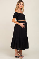 Black Crop Top and Skirt Two Piece Maternity Set