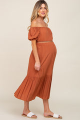 Camel Crop Top and Skirt Two Piece Maternity Set