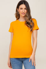 Orange Basic Crew Neck Maternity Tee