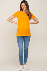 Orange Basic Crew Neck Maternity Tee