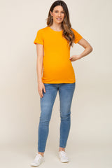 Orange Basic Crew Neck Maternity Tee