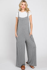 Heather Grey Sleeveless Pocketed Wide Leg Jumpsuit