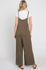 Olive Sleeveless Pocketed Wide Leg Jumpsuit