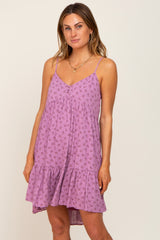 Lavender Floral Button Front Ruffle Maternity Dress