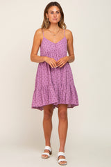 Lavender Floral Button Front Ruffle Dress