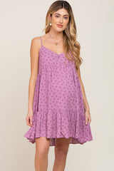 Lavender Floral Button Front Ruffle Maternity Dress