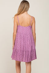 Lavender Floral Button Front Ruffle Maternity Dress