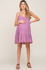 Lavender Floral Button Front Ruffle Maternity Dress