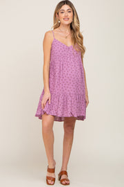 Lavender Floral Button Front Ruffle Maternity Dress