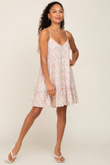 Cream Floral Button Front Babydoll Dress