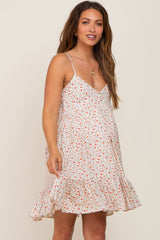 Cream Floral Button Front Maternity Babydoll Dress