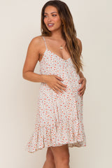 Cream Floral Button Front Maternity Babydoll Dress