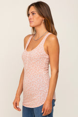 Peach Floral Button Accent Tank Top