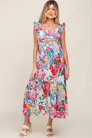 Multicolor Floral Ruffle Accent Maternity Maxi Dress