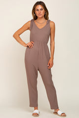 Brown Tie Strap Maternity Jumpsuit