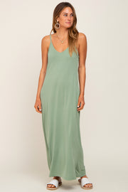 Light Olive Sleeveless V-Neck Maxi Dress