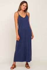 Navy Blue Sleeveless V-Neck Maxi Dress