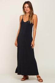 Black Sleeveless V-Neck Maxi Dress