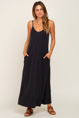 Black Sleeveless V-Neck Maxi Dress