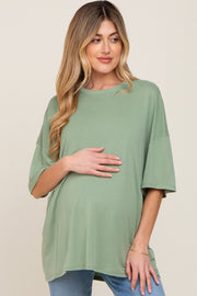 Green Basic Oversized Maternity T-Shirt