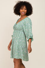 Mint Floral 3/4 Sleeve Dress