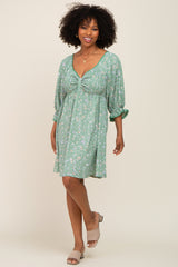 Mint Floral 3/4 Sleeve Dress