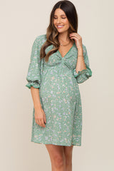 Mint Floral 3/4 Sleeve Maternity Dress