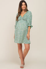 Mint Floral 3/4 Sleeve Maternity Dress