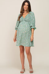 Mint Floral 3/4 Sleeve Maternity Dress